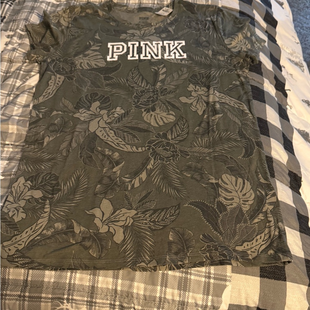 NWT Green Floral T-Shirt with PINK Logo